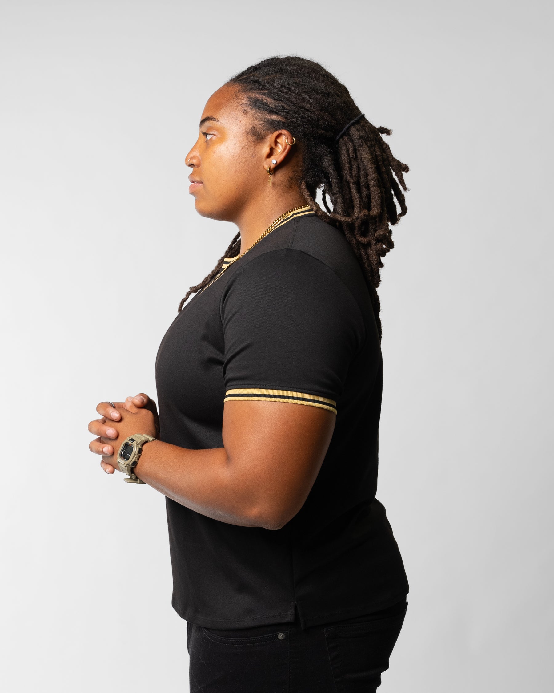 Ribbed Date Night Tee - Black w/ Gold