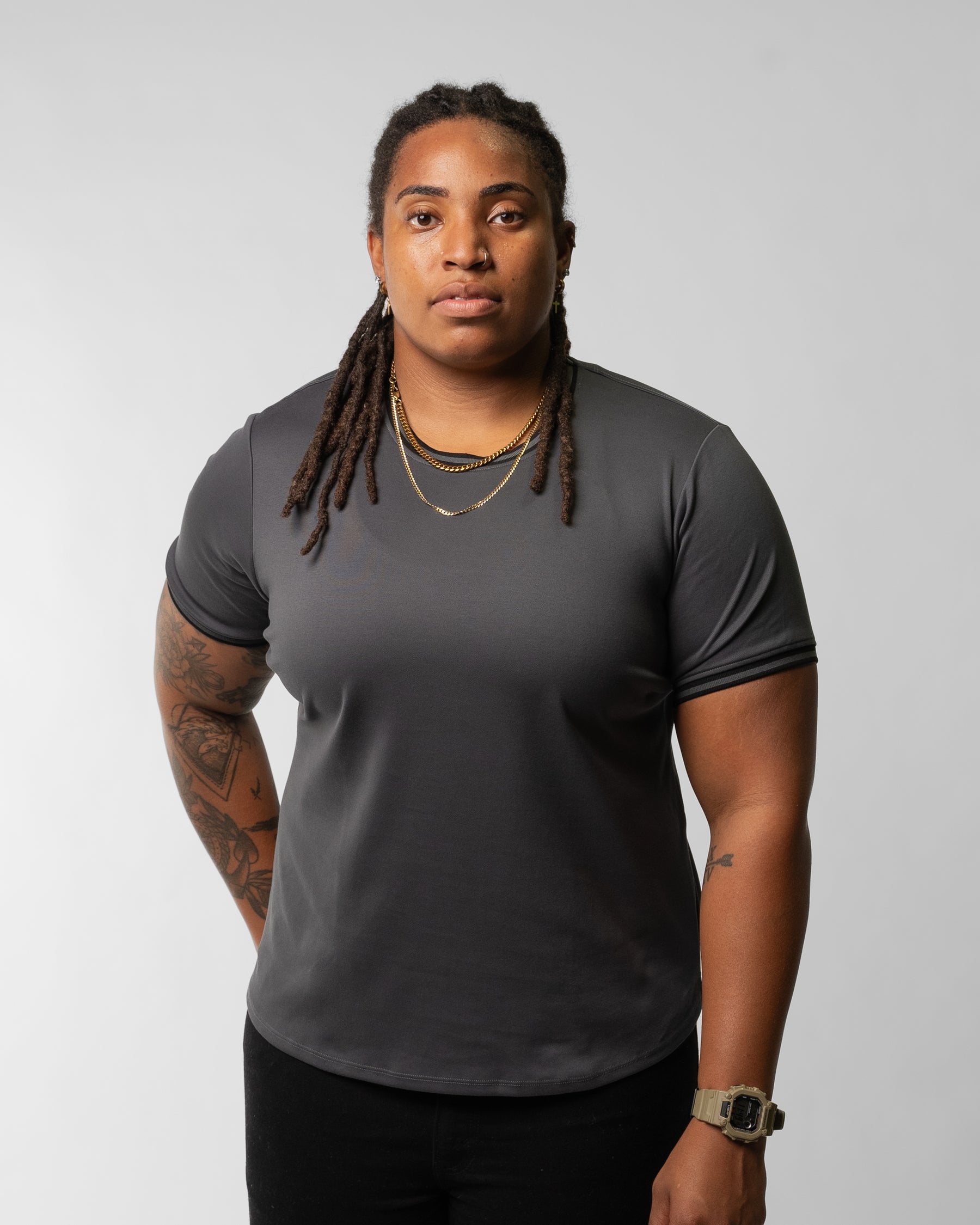 Ribbed Date Night Tee - Muted Navy w/ Black