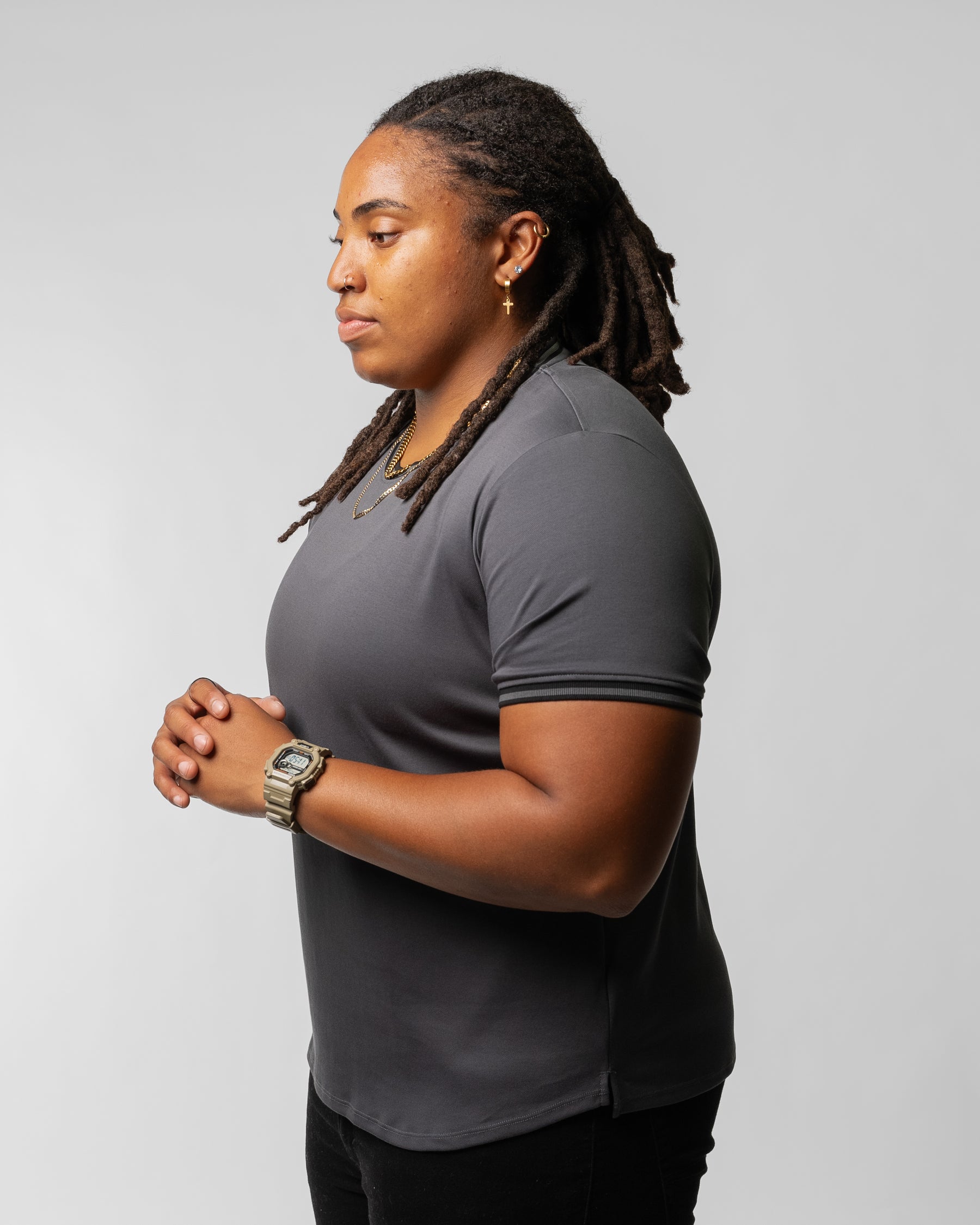 Ribbed Date Night Tee - Muted Navy w/ Black