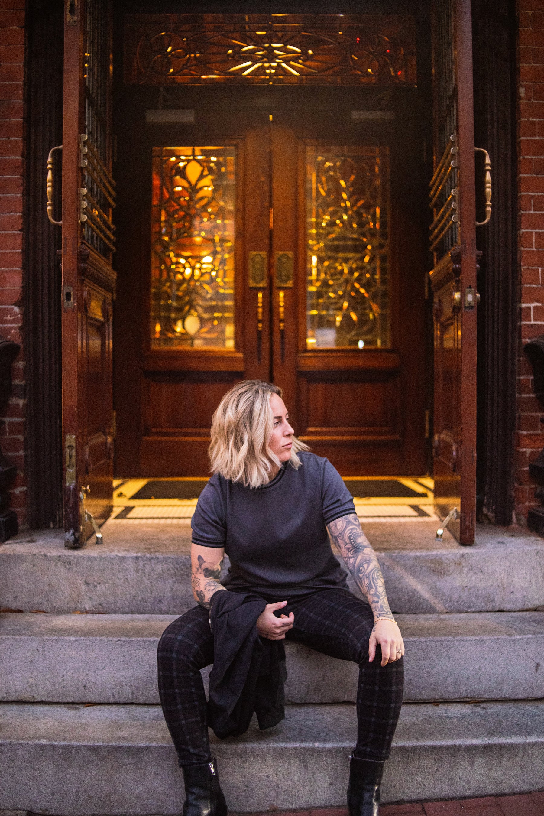 Ribbed Date Night Tee - Muted Navy w/ Black